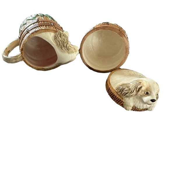 Spaniel Puppy in Barrel Creamer and Sugar Bowl w/ Lid Set VINTAGE - Picture 5 of 11